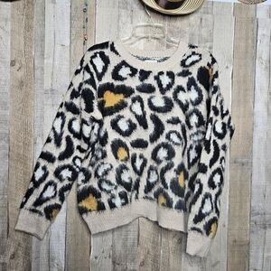 Silverflint Sweater Leopard Print Long Sleeve Pullover Fussy Eyelash Size Medium